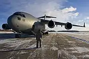 C-17 Globemaster III on the airfield in winter.