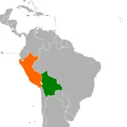 Map indicating locations of Bolivia and Peru