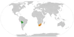 Map indicating locations of Bolivia and South Africa