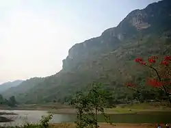 Mountain range and lake in Tambon Bong Ti, Kanchanaburi Province