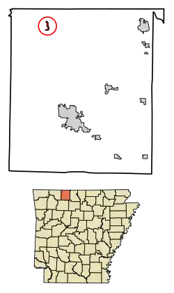 Location of Omaha in Boone County, Arkansas.
