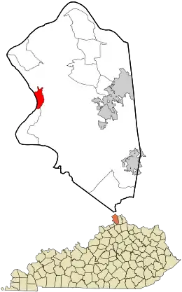 Location within Boone County and the state of Kentucky