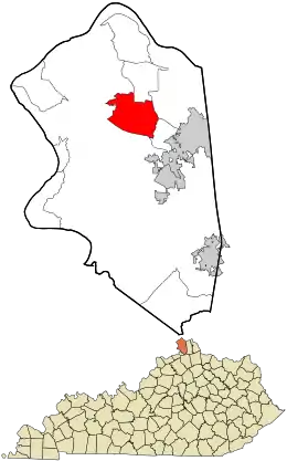 Location within Boone County and the state of Kentucky