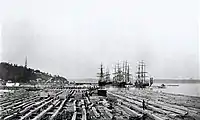 J.R. Booth's timber rafts arriving at Sillery, Quebec,c. 1891