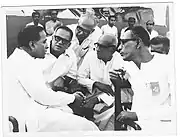 Discussing about Communist Party of India (Marxist)'s future (left to right: Jyoti Basu, B. T. Ranadive, Samar Mukherjee, Makineni Basavapunnaiah and Hare Krishna Konar).