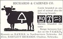 Silhouette of cow with brand marked on it: triangle pointing upward with rounded sides and a vertical projection from lower edge, like a spade