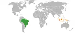 Map indicating locations of  Brazil and Indonesia