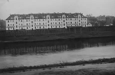 the building ca 1930s, view from the left river side