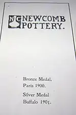 Page from an early 20th century brochure emphasizing awards the Pottery won at the Paris Exposition in 1900 and the Pan-American Exposition in Buffalo in 1901