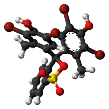 Ball-and-stick model of the bromocresol green molecule in cyclic form