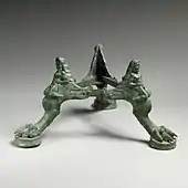 Etruscan tripod base for a thymiaterion (incense burner); 475-450 BCE; bronze; height: 11&nbsp;cm; Metropolitan Museum of Art