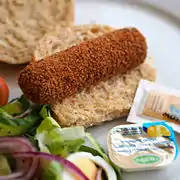 A broodje kroket served for lunch.