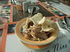 Bubur ayam served in Solo, Central Java.