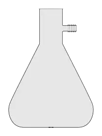 Büchner flask or sidearm flask — a thick-walled conical flask with a short hose-connection tube on the side of the neck.