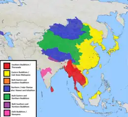 color map showing Buddhism is a major religion worldwide