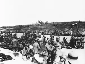 German front line at Tsingtao 1914; the head cover identifies these men as members of III Seebataillon (III Sea Battalion) of Marines.