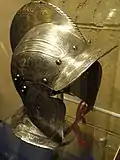 German burgonet, c. 1560, showing the open face of the helmet.