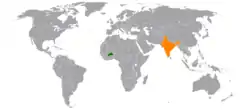 Map indicating locations of Burkina Faso and India