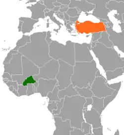 Map indicating locations of Burkina Faso and Turkey