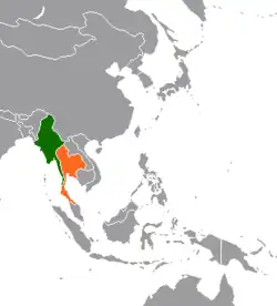 Map indicating locations of Burma and Thailand