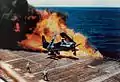 Burning AD-4 aboard USS Essex in 1954