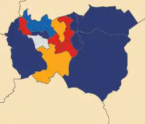 2003.mw-parser-output .legend{page-break-inside:avoid;break-inside:avoid-column}.mw-parser-output .legend-color{display:inline-block;min-width:1.25em;height:1.25em;line-height:1.25;margin:1px 0;text-align:center;border:1px solid black;background-color:transparent;color:black}.mw-parser-output .legend-text{}&nbsp;&nbsp;British National Party: 7 .mw-parser-output .legend{page-break-inside:avoid;break-inside:avoid-column}.mw-parser-output .legend-color{display:inline-block;min-width:1.25em;height:1.25em;line-height:1.25;margin:1px 0;text-align:center;border:1px solid black;background-color:transparent;color:black}.mw-parser-output .legend-text{}&nbsp;&nbsp;Labour Party (UK): 5 .mw-parser-output .legend{page-break-inside:avoid;break-inside:avoid-column}.mw-parser-output .legend-color{display:inline-block;min-width:1.25em;height:1.25em;line-height:1.25;margin:1px 0;text-align:center;border:1px solid black;background-color:transparent;color:black}.mw-parser-output .legend-text{}&nbsp;&nbsp;Liberal Democrats (UK): 2 .mw-parser-output .legend{page-break-inside:avoid;break-inside:avoid-column}.mw-parser-output .legend-color{display:inline-block;min-width:1.25em;height:1.25em;line-height:1.25;margin:1px 0;text-align:center;border:1px solid black;background-color:transparent;color:black}.mw-parser-output .legend-text{}&nbsp;&nbsp;Conservative Party (UK): 1 .mw-parser-output .legend{page-break-inside:avoid;break-inside:avoid-column}.mw-parser-output .legend-color{display:inline-block;min-width:1.25em;height:1.25em;line-height:1.25;margin:1px 0;text-align:center;border:1px solid black;background-color:transparent;color:black}.mw-parser-output .legend-text{}&nbsp;&nbsp;Independent (politician): 1