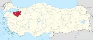 Location of Bursa Province in Turkey