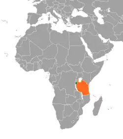 Map indicating locations of Burundi and Tanzania