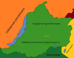 Buryat-Mongolia in green, Mongolia in darker green