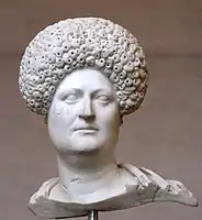 Bust of a Roman woman wearing a "diadem" wig, circa 80 CE