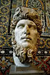 Ancient bust of Roman emperor Lucius Verus (r. 161–169), a natural blond who would sprinkle gold dust in his hair to make it even blonder, Bardo National Museum, Tunis