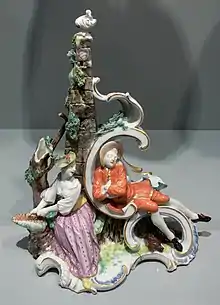 Pair of lovers group of Nymphenburg porcelain, c. 1760, modelled by Franz Anton Bustelli