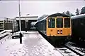 BR Blue-liveried Class&nbsp;104 in the snow, Buxton (Derbyshire) 24&nbsp;December 1978