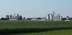 Grain bins in Byron, seen from the south