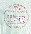 Entry stamp issued on December 2022 at Juan Santamaría International Airport on a Peruvian passport.