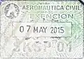 Exit tax exemption stamp issued by the Aeronautica Civil at San Andres Island Airport on May 2015.