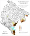 Share of Albanians in Montenegro by settlements 1961