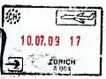Entry stamp for air travel, issued at Zurich Airport