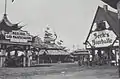 Nederlandsch Indische Gasmaatschappij pavilion and Beck's Bierhalle (Beer Hall) at the Pasar Gambir in Batavia, Dutch East Indies (1925)