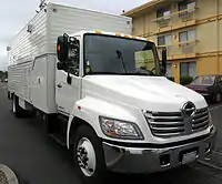 Hino 268 A used as a location production and video broadcasting truck