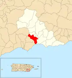 Location of Cacao Bajo within the municipality of Patillas shown in red