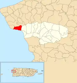 Location of Caguabo within the municipality of Añasco shown in red