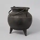 French or South Netherlandish Medieval caldron; 13th or 14th century; bronze and wrought iron; height: 37.5&nbsp;cm, diameter: 34.3&nbsp;cm; Metropolitan Museum of Art