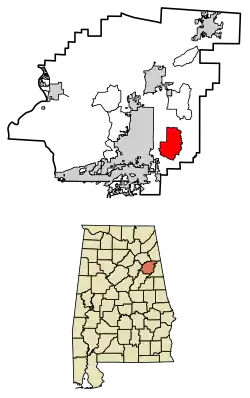 Location of Choccolocco in Calhoun County, Alabama.
