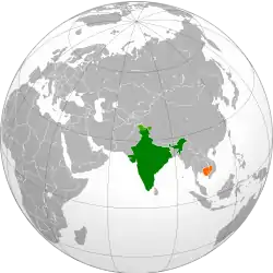 Map indicating locations of India and Cambodia