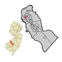Audubon Park highlighted in Camden County. Inset: Location of Camden County highlighted in the State of New Jersey.