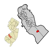 Chesilhurst highlighted in Camden County. Inset: Location of Camden County highlighted in the State of New Jersey.