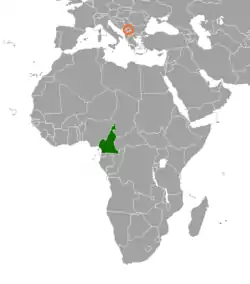 Map indicating locations of Cameroon and Kosovo
