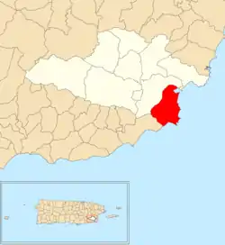Location of Camino Nuevo within the municipality of Yabucoa shown in red