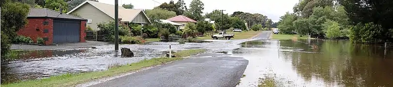 A street in Trentham, Victoria during the summer 2011 flooding.